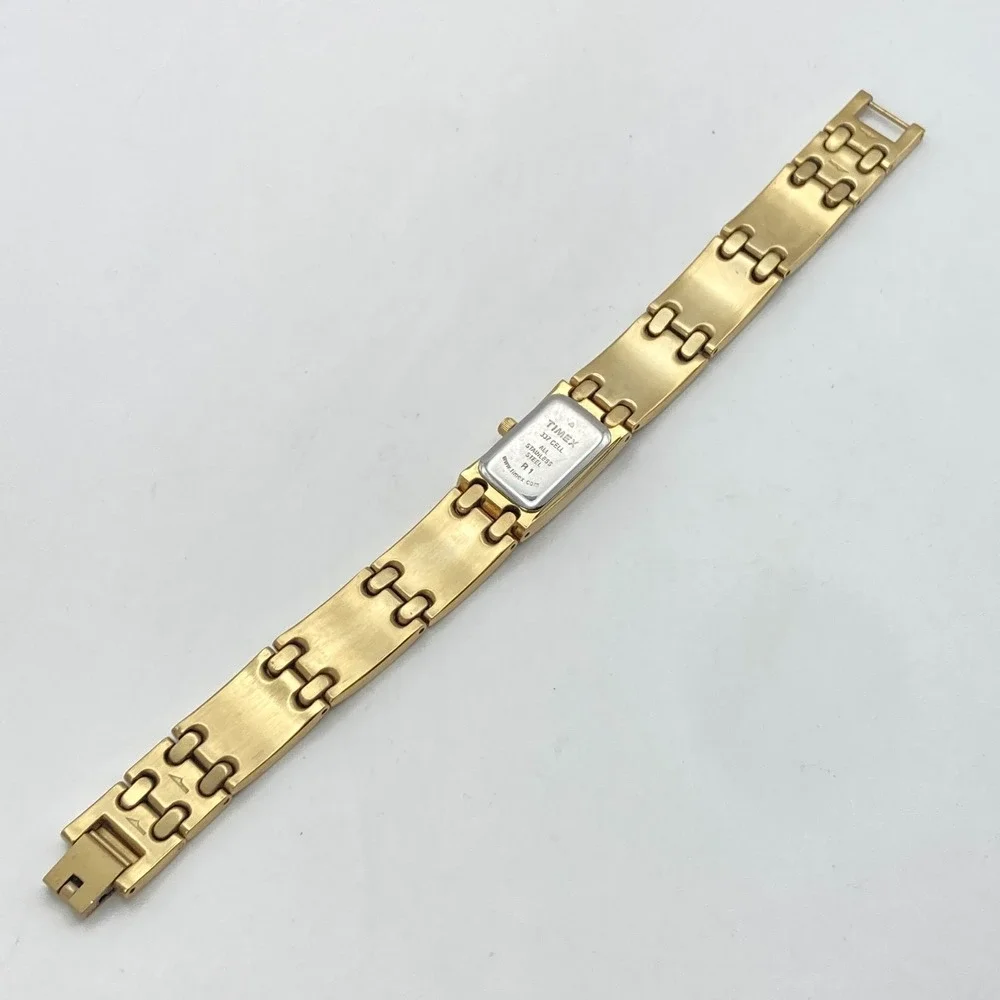 Timex Women's Tank Watch 17mm Gold Tone Crystals Petite New Battery 6.25